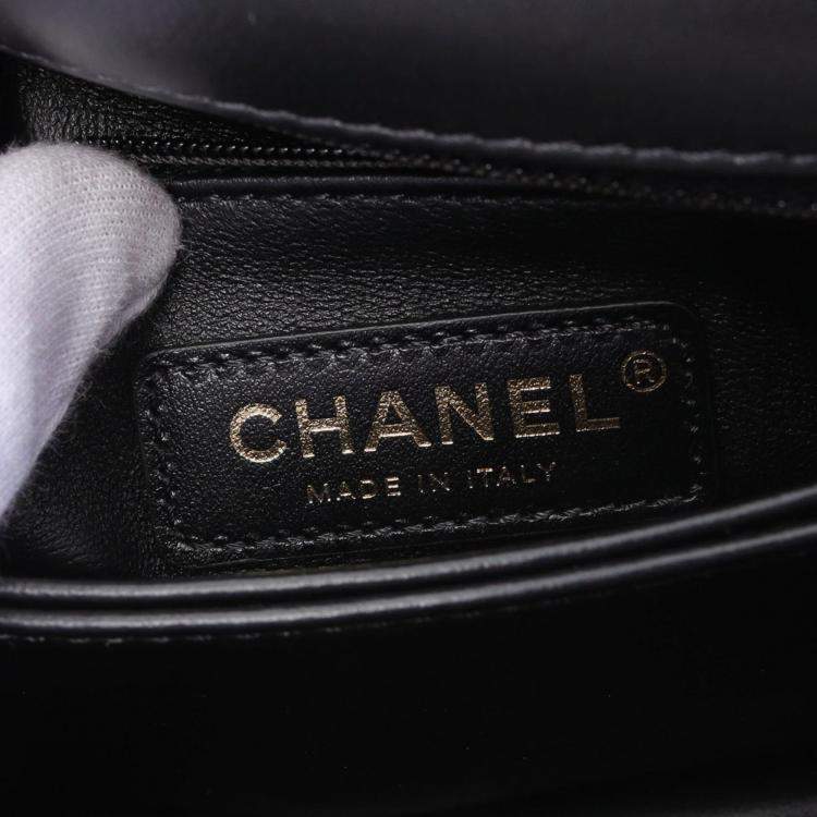 Pre Owned Chanel Black Lambskin Leather Top Handle Flap Bag 