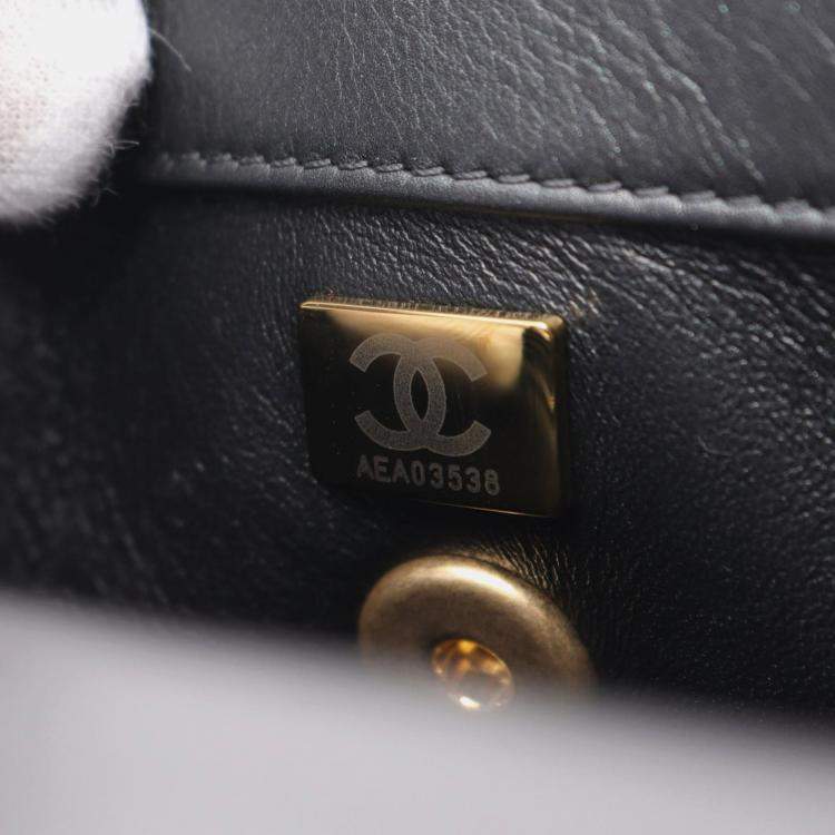 Pre Owned Chanel Black Lambskin Leather Top Handle Flap Bag 