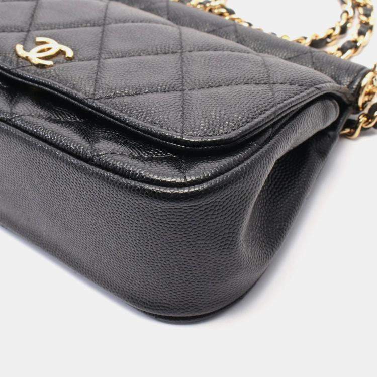 Pre Owned Chanel Black Leather Bar Clutch on Chain 
