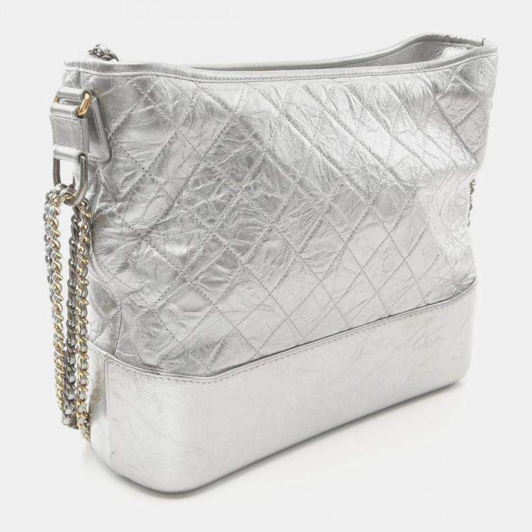 Pre Owned Chanel Silver Leather Gabrielle De Chanel Chain Crossbody Bag