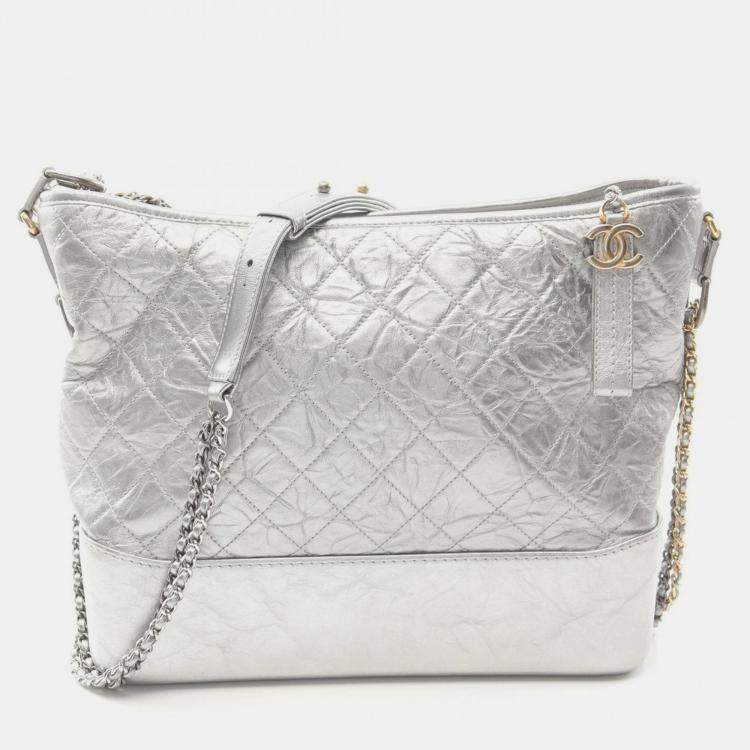 Pre Owned Chanel Silver Leather Gabrielle De Chanel Chain Crossbody Bag
