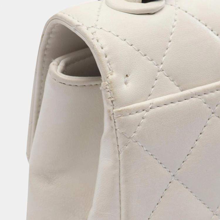 Pre Owned Chanel White and Black Lambskin Bekko Resin Flap Bag