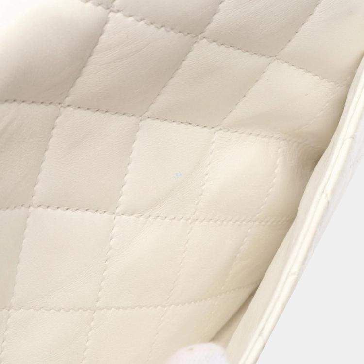 Pre Owned Chanel White and Black Lambskin Bekko Resin Flap Bag