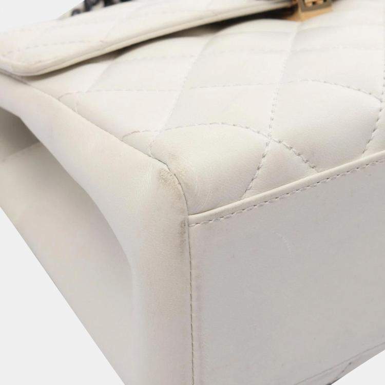 Pre Owned Chanel White and Black Lambskin Bekko Resin Flap Bag