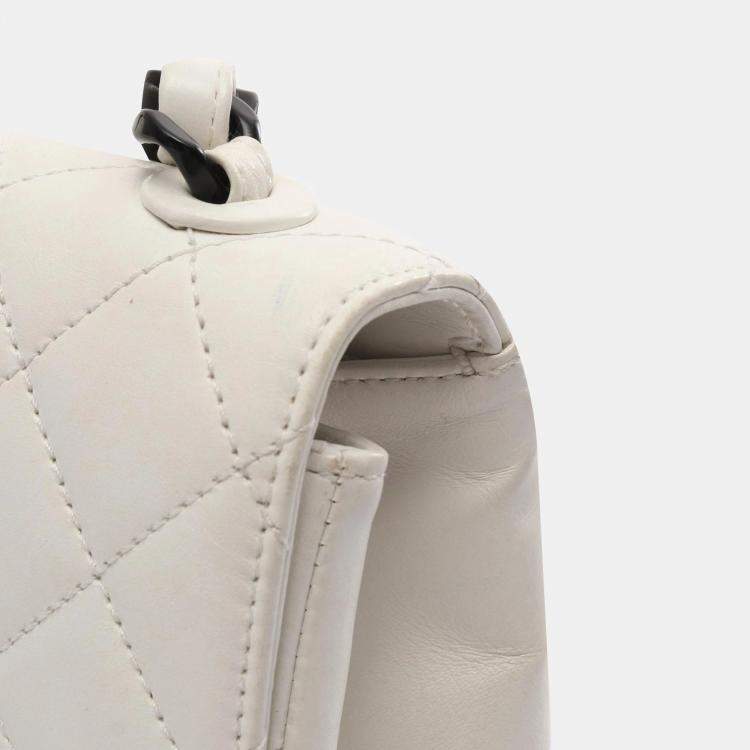 Pre Owned Chanel White and Black Lambskin Bekko Resin Flap Bag