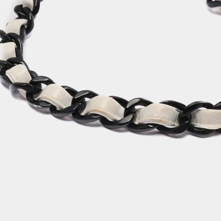 Pre Owned Chanel White and Black Lambskin Bekko Resin Flap Bag
