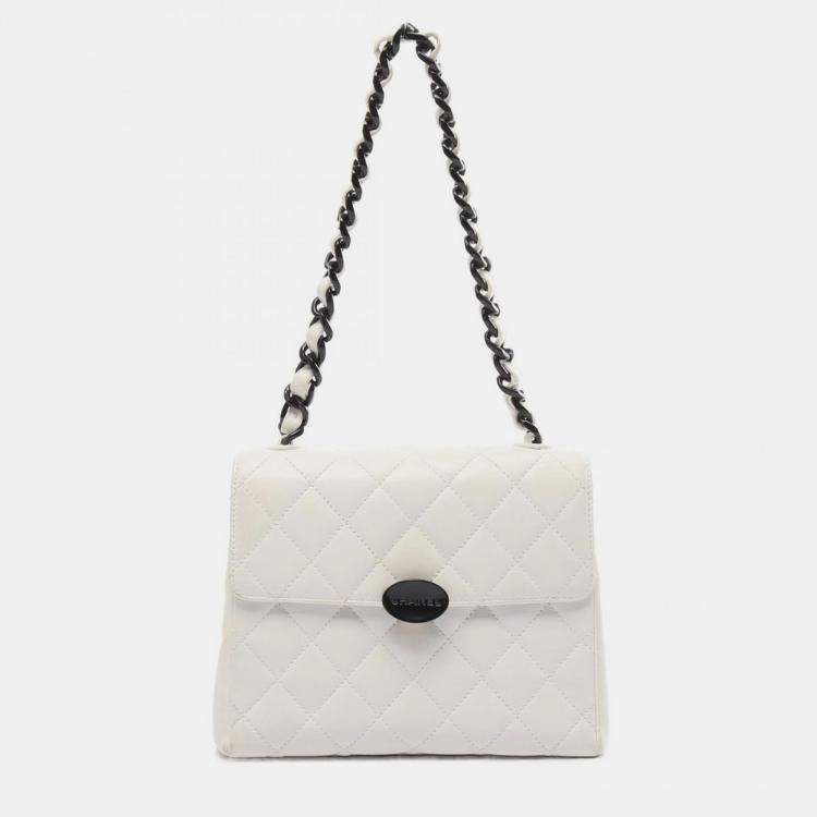 Pre Owned Chanel White and Black Lambskin Bekko Resin Flap Bag