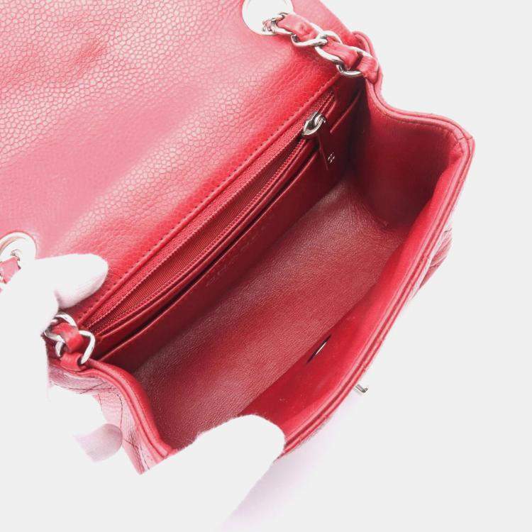 Pre Owned Chanel Red Leather Mini Chain Shoulder Bag