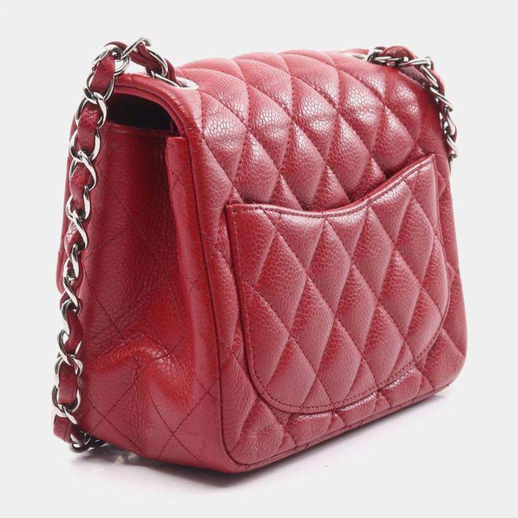 Pre Owned Chanel Red Leather Mini Chain Shoulder Bag
