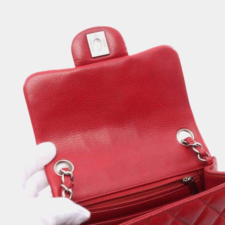 Pre Owned Chanel Red Leather Mini Chain Shoulder Bag