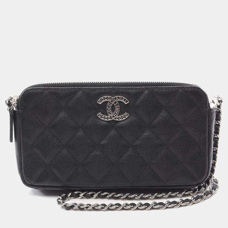 Pre Owned Chanel Black Leather Small Clutch With Chain