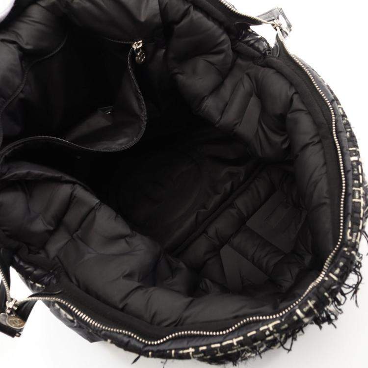 Pre Owned Chanel Black Nylon Coco Tweed Doudoune Bowling Bag