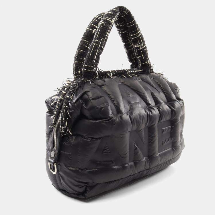 Pre Owned Chanel Black Nylon Coco Tweed Doudoune Bowling Bag