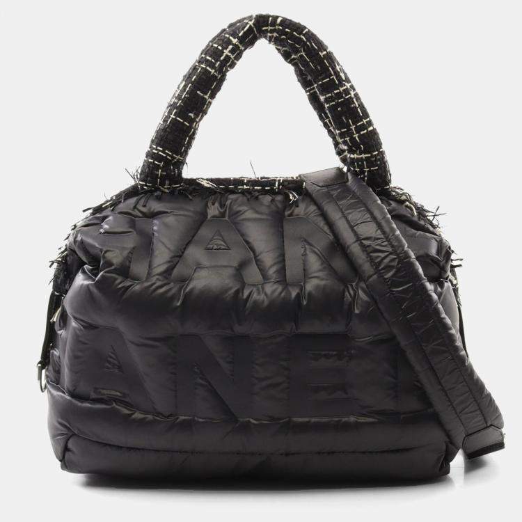 Pre Owned Chanel Black Nylon Coco Tweed Doudoune Bowling Bag