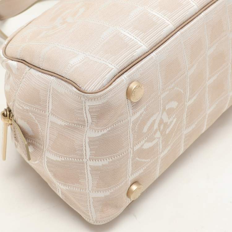 Pre Owned Chanel Beige Printed Nylon Travel Ligne Bowler Bag