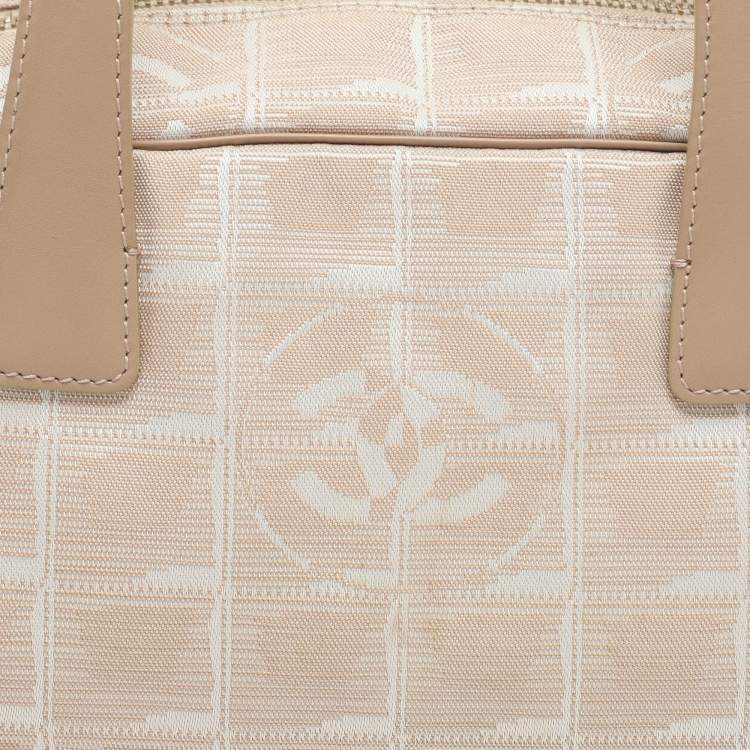 Pre Owned Chanel Beige Printed Nylon Travel Ligne Bowler Bag