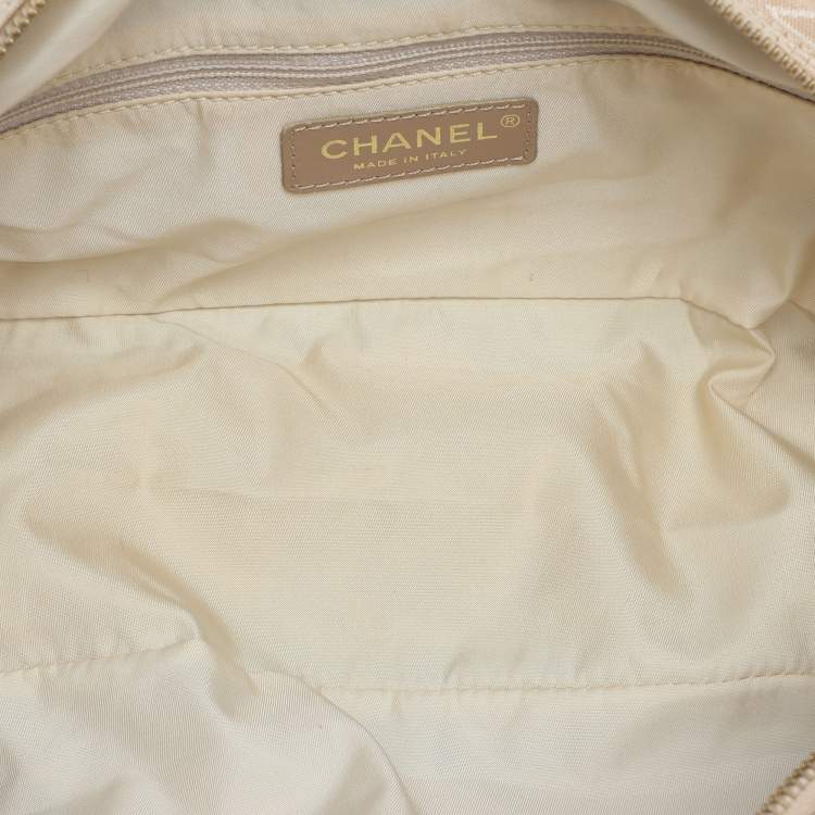 Pre Owned Chanel Beige Printed Nylon Travel Ligne Bowler Bag