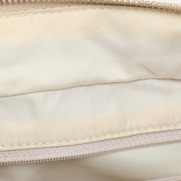 Pre Owned Chanel Beige Printed Nylon Travel Ligne Bowler Bag