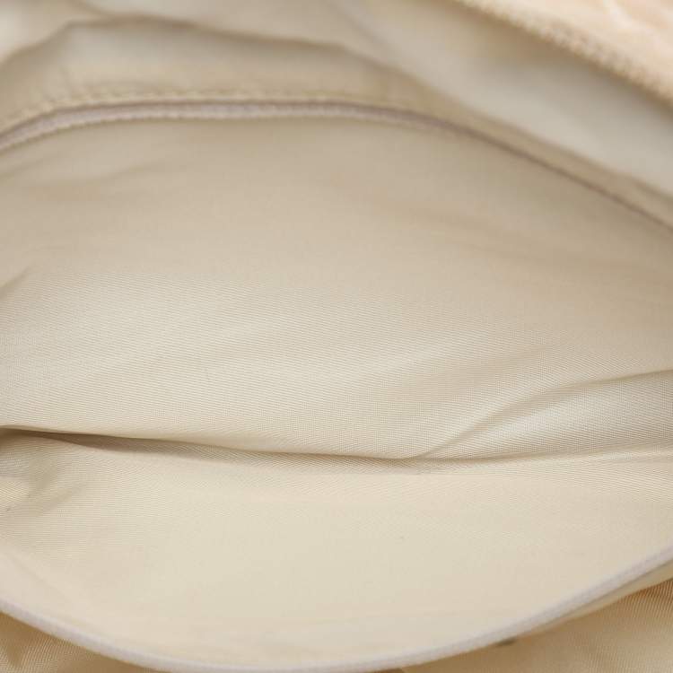 Pre Owned Chanel Beige Printed Nylon Travel Ligne Bowler Bag
