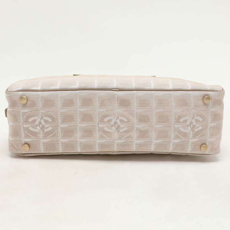 Pre Owned Chanel Beige Printed Nylon Travel Ligne Bowler Bag