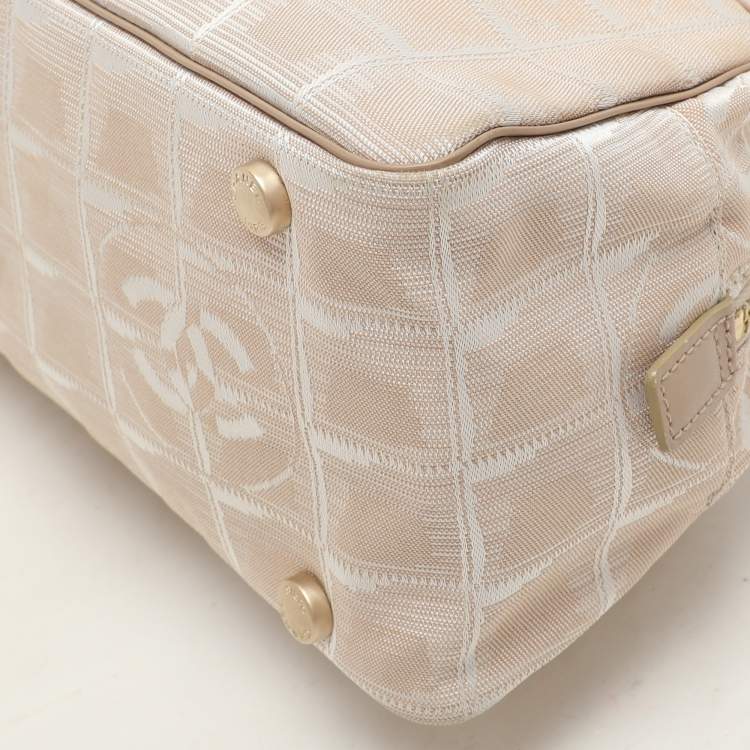 Pre Owned Chanel Beige Printed Nylon Travel Ligne Bowler Bag