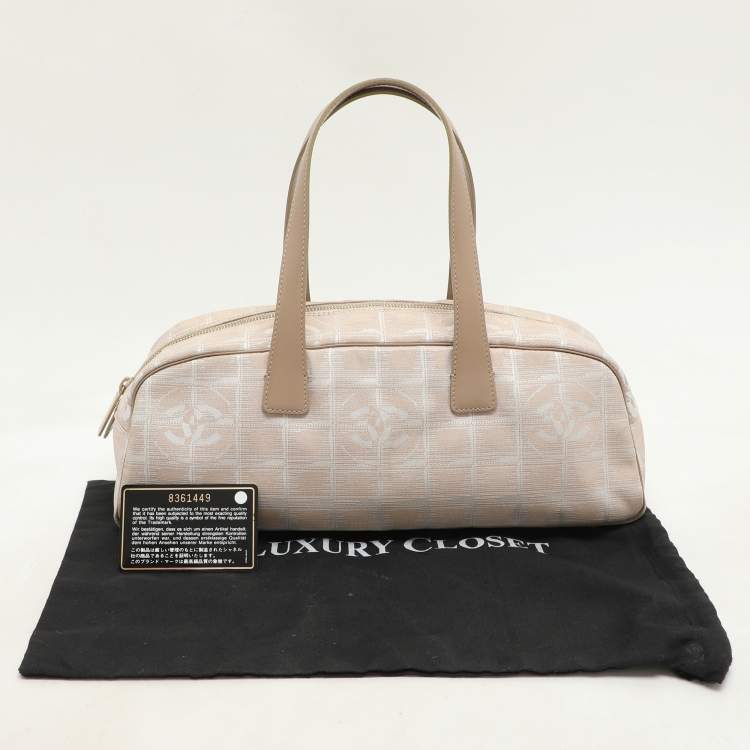 Pre Owned Chanel Beige Printed Nylon Travel Ligne Bowler Bag
