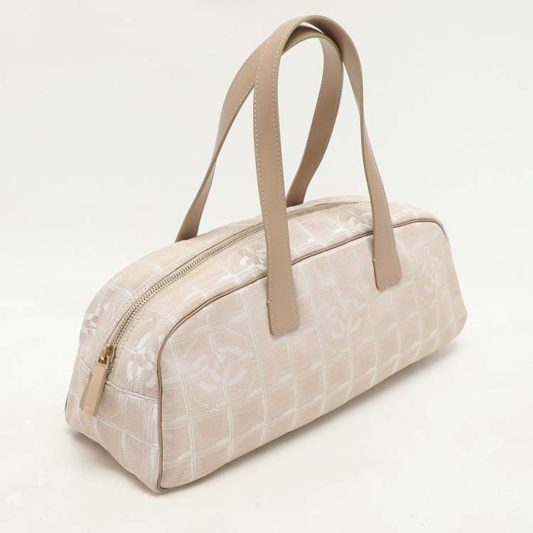 Pre Owned Chanel Beige Printed Nylon Travel Ligne Bowler Bag