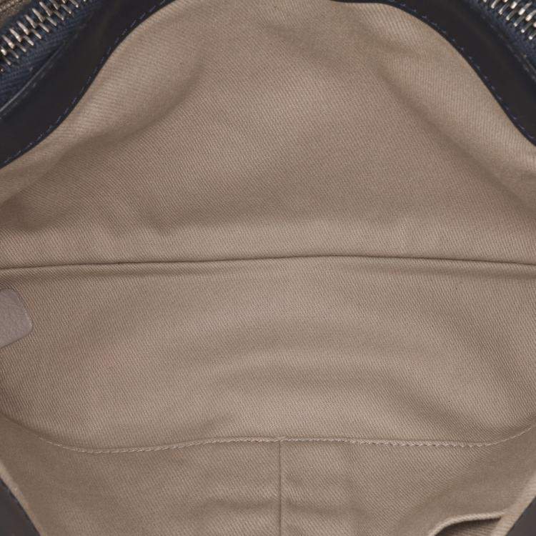 Pre Owned Chanel Navy Blue Small Quilted Calfskin and Tweed Top Handle Tote