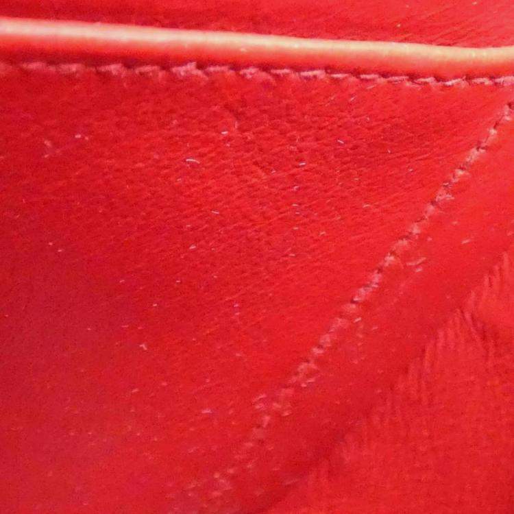 Pre Owned Chanel Red Chevron Quilted Lambskin Square Mini Flap Bag
