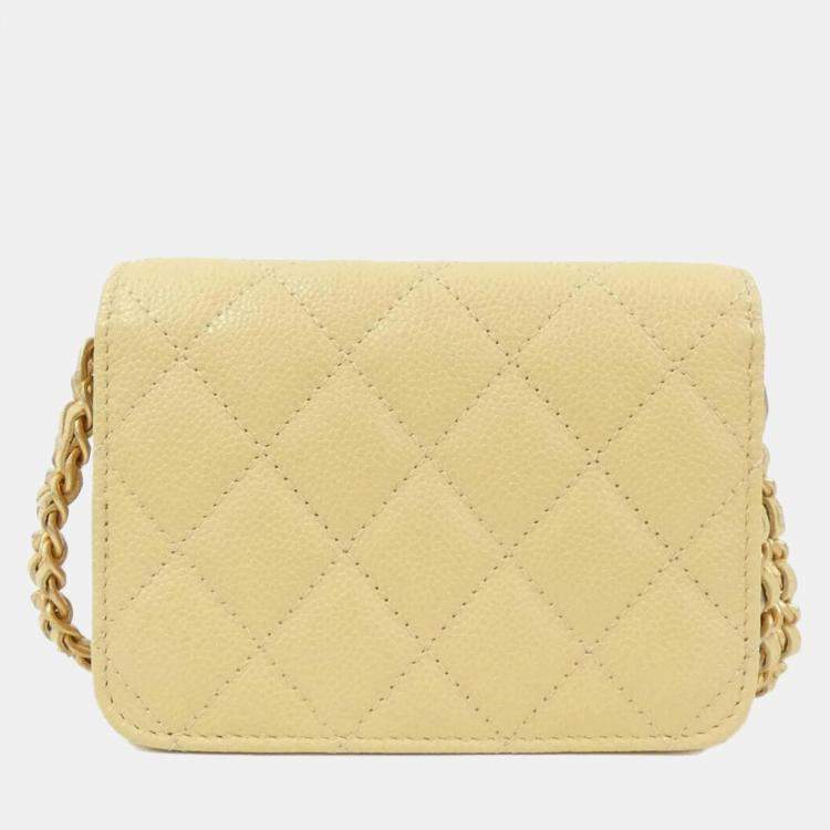 Pre Owned Chanel Yellow Quited Leather Chain Clutch