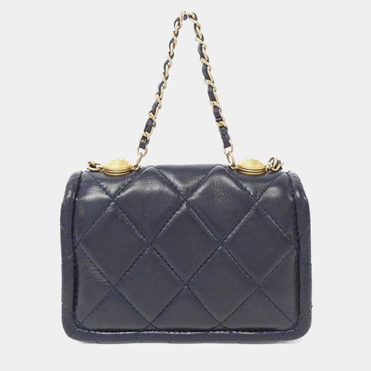 Pre Owned Chanel Navy Lambskin Chain Clutch Bag