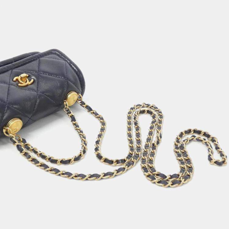 Pre Owned Chanel Navy Lambskin Chain Clutch Bag