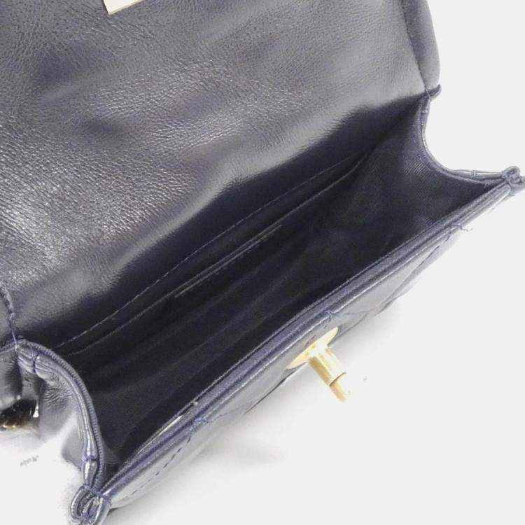 Pre Owned Chanel Navy Lambskin Chain Clutch Bag