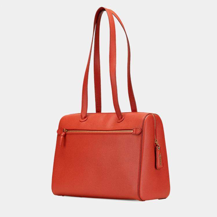 Pre Owned Chanel Orange Grained Calfskin Tote