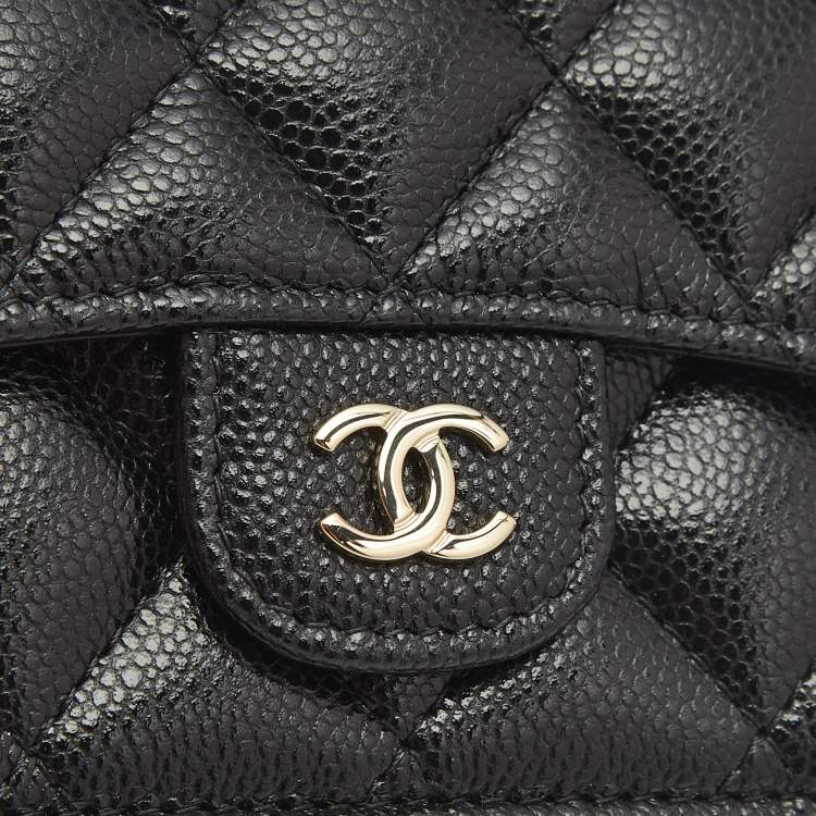 Pre Owned Chanel Black Quilted Caviar Leather CC Flap Card Case