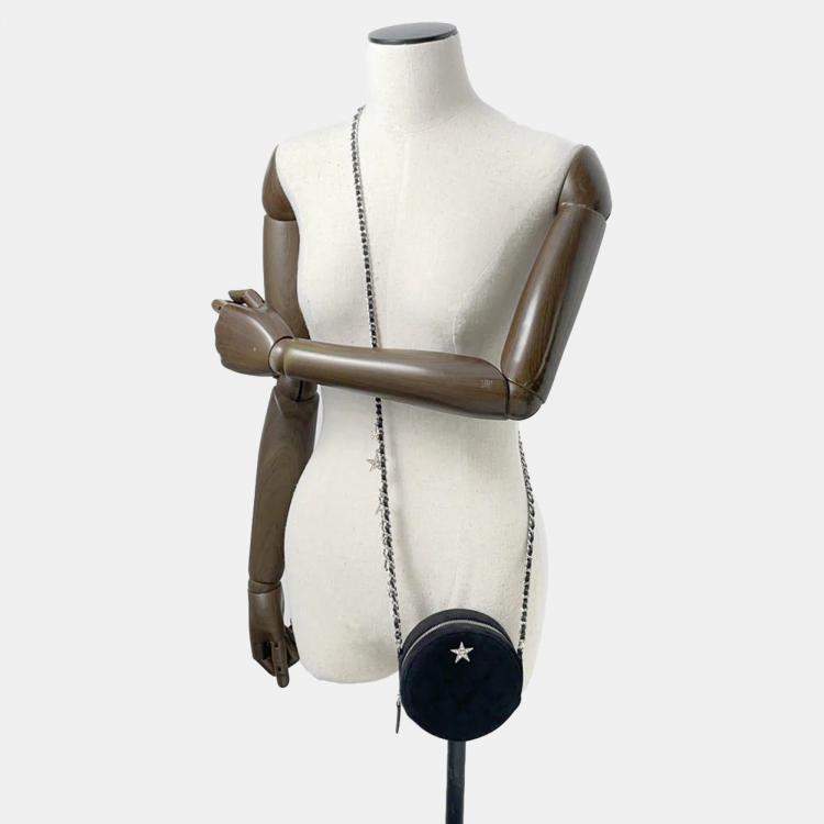 Pre Owned Chanel Black Suede Star Motif Round Chain Shoulder Bag
