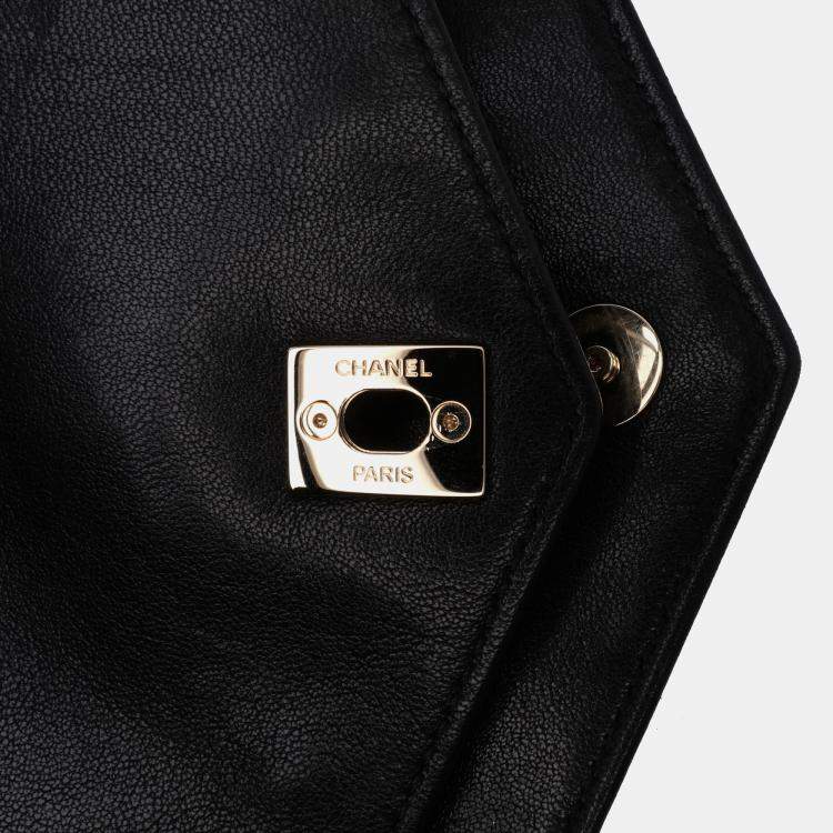 Pre Owned Chanel Black Mini Quilted Sheepskin Double Chevron Flap