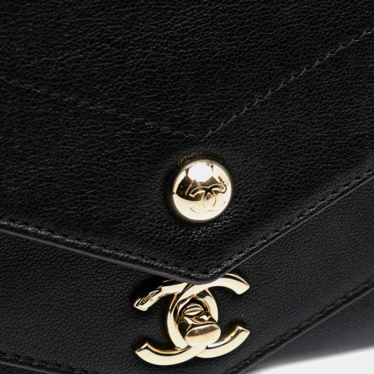 Pre Owned Chanel Black Mini Quilted Sheepskin Double Chevron Flap