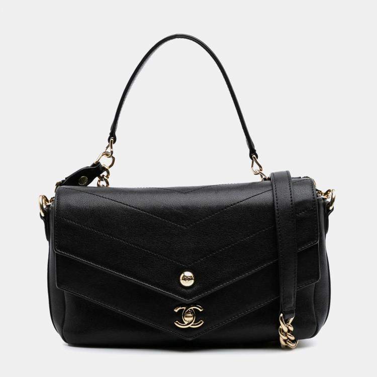 Pre Owned Chanel Black Mini Quilted Sheepskin Double Chevron Flap