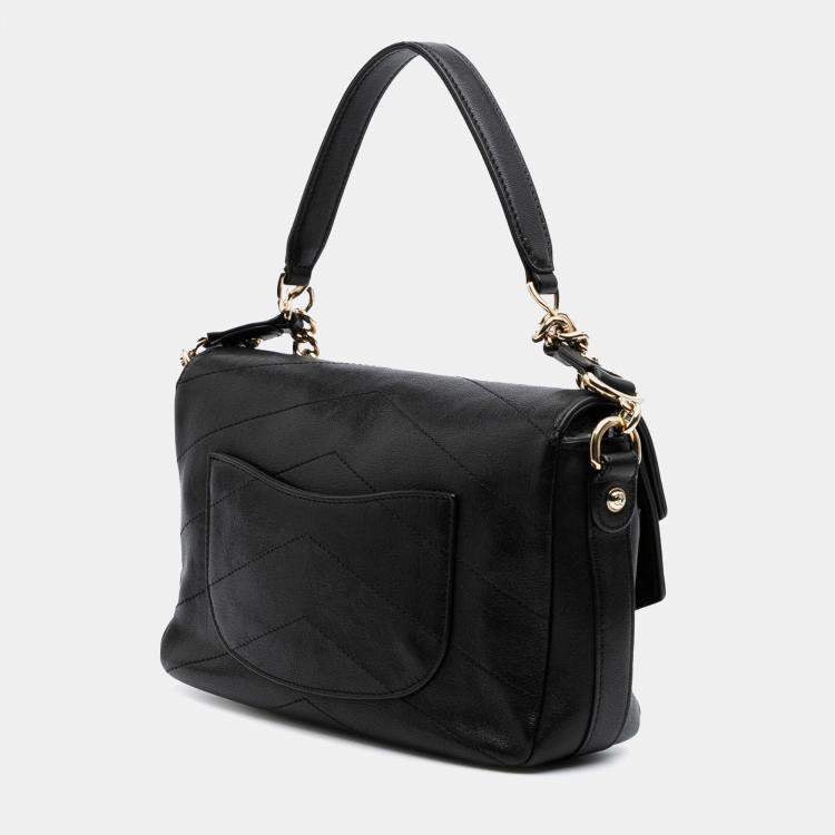 Pre Owned Chanel Black Mini Quilted Sheepskin Double Chevron Flap
