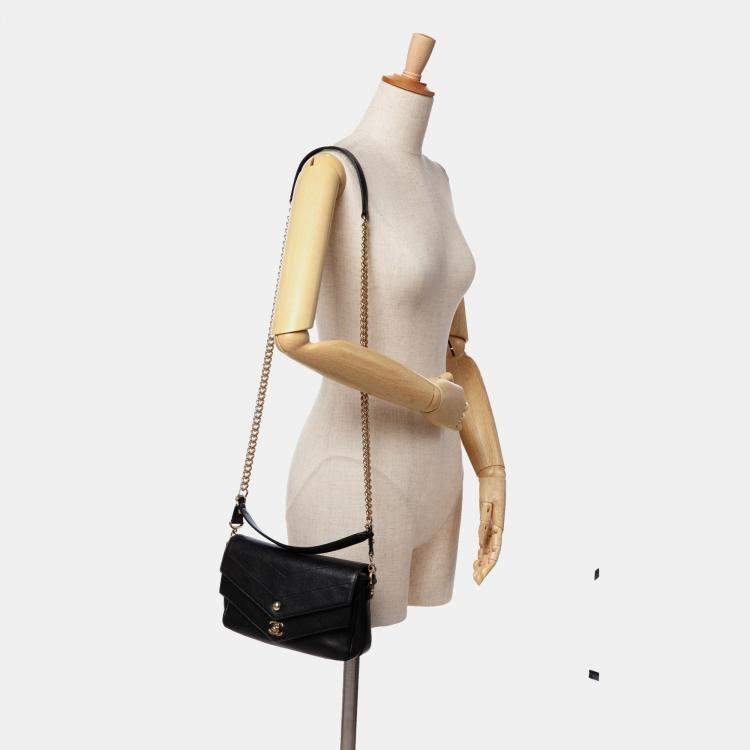 Pre Owned Chanel Black Mini Quilted Sheepskin Double Chevron Flap