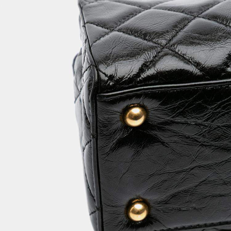 Pre Owned Chanel Black Reissue 2.55 Glazed Crackled Calfskin Shopping Bag