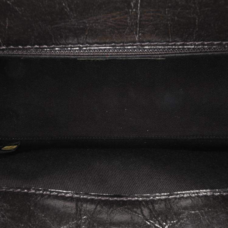 Pre Owned Chanel Black Reissue 2.55 Glazed Crackled Calfskin Shopping Bag