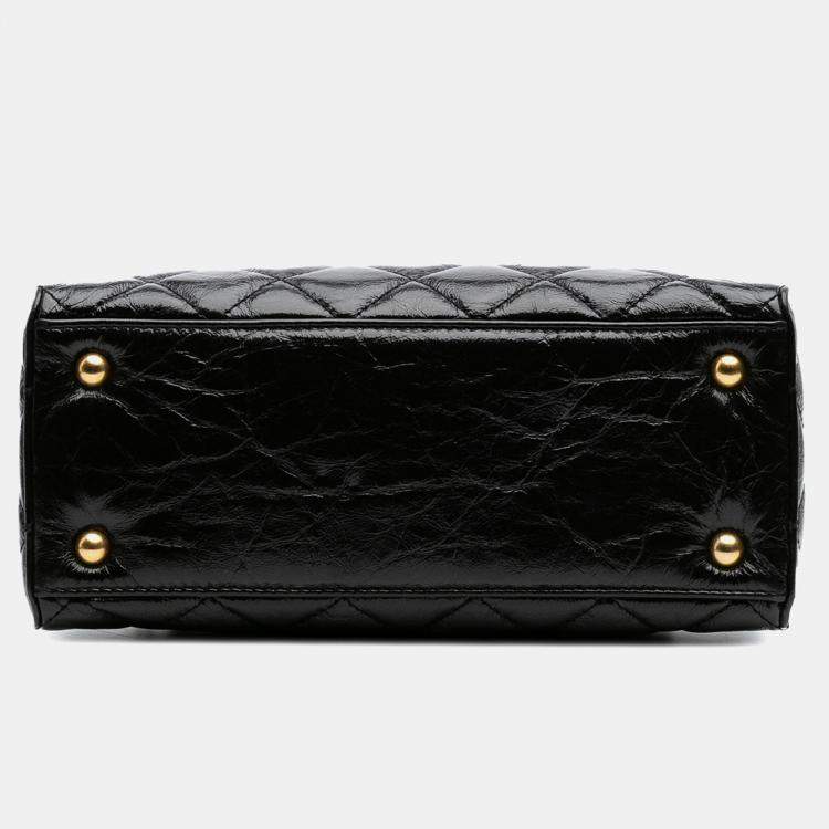 Pre Owned Chanel Black Reissue 2.55 Glazed Crackled Calfskin Shopping Bag
