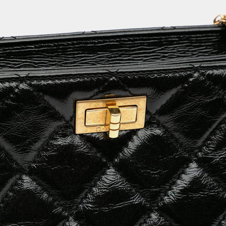 Pre Owned Chanel Black Reissue 2.55 Glazed Crackled Calfskin Shopping Bag