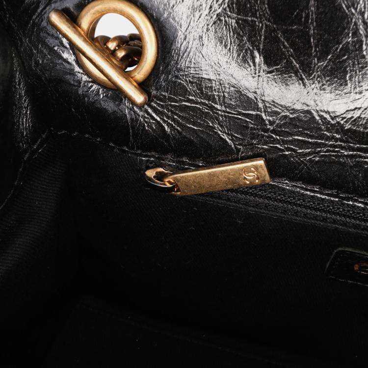 Pre Owned Chanel Black Reissue 2.55 Glazed Crackled Calfskin Shopping Bag