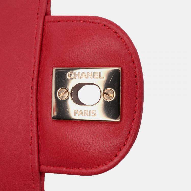 Pre Owned Chanel Pink Medium Classic Chevron Lambskin Double Flap