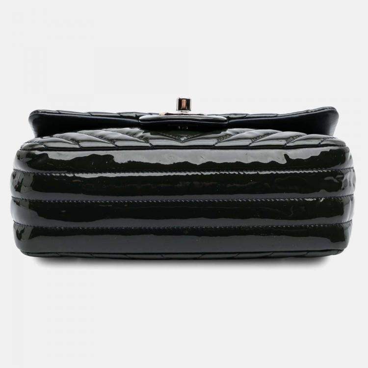 Pre Owned Chanel Navy Blue Mini Rectangular Classic Chevron Patent Single Flap
