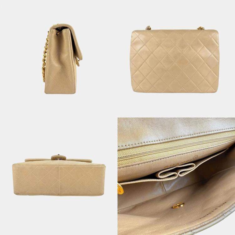 Pre Owned Chanel Beige Lambskin Shoulder Bag 
