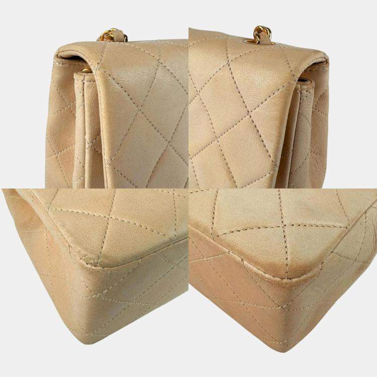 Pre Owned Chanel Beige Lambskin Shoulder Bag 